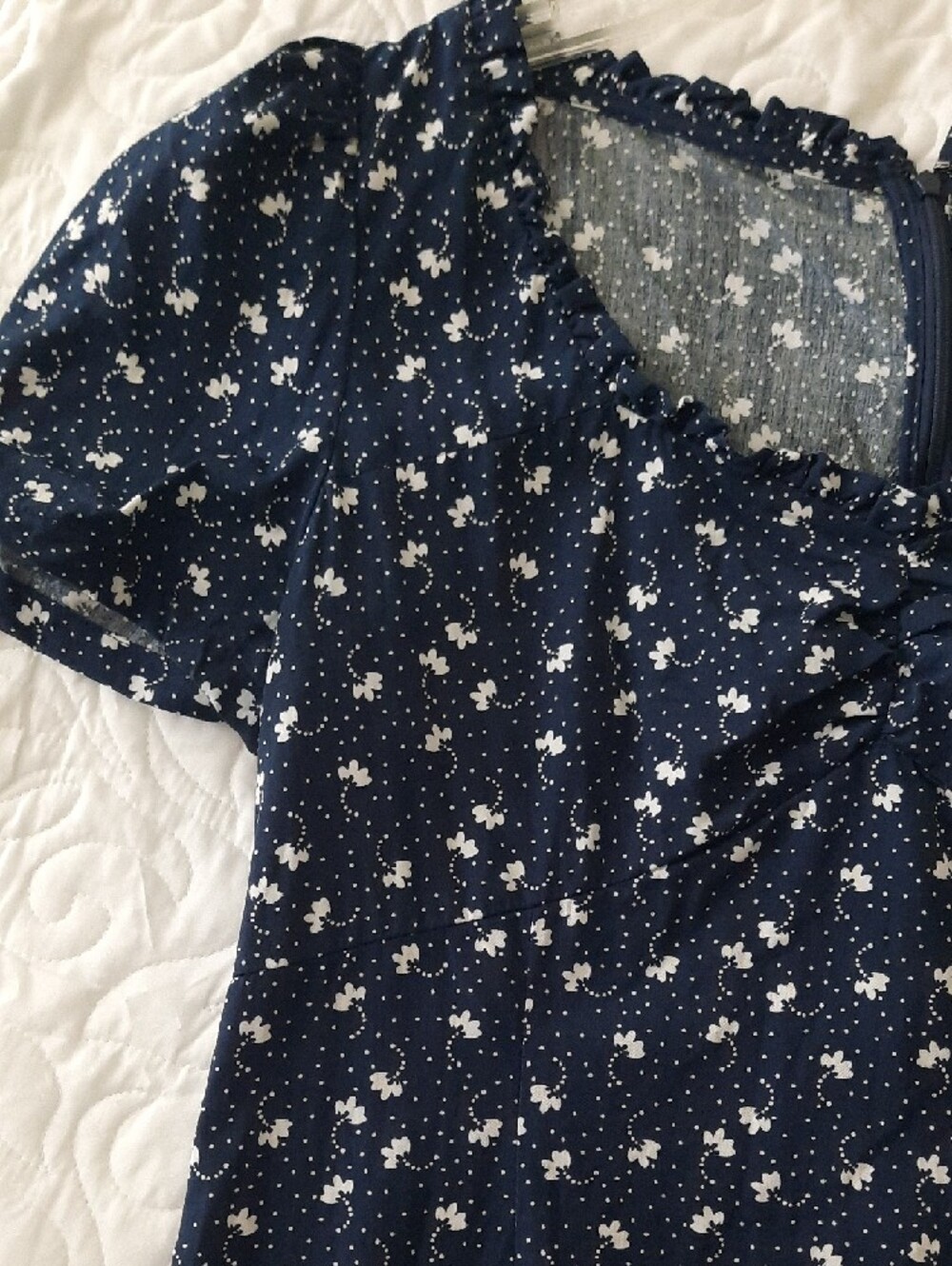 LOFT Navy Floral Short-Sleeve Midi Dress - Picture 4 of 4
